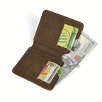 Carteira Masculina Curta em Couro Legítimo Crazy Horse - Estilo Simples e Casual para Cartões e Documentos