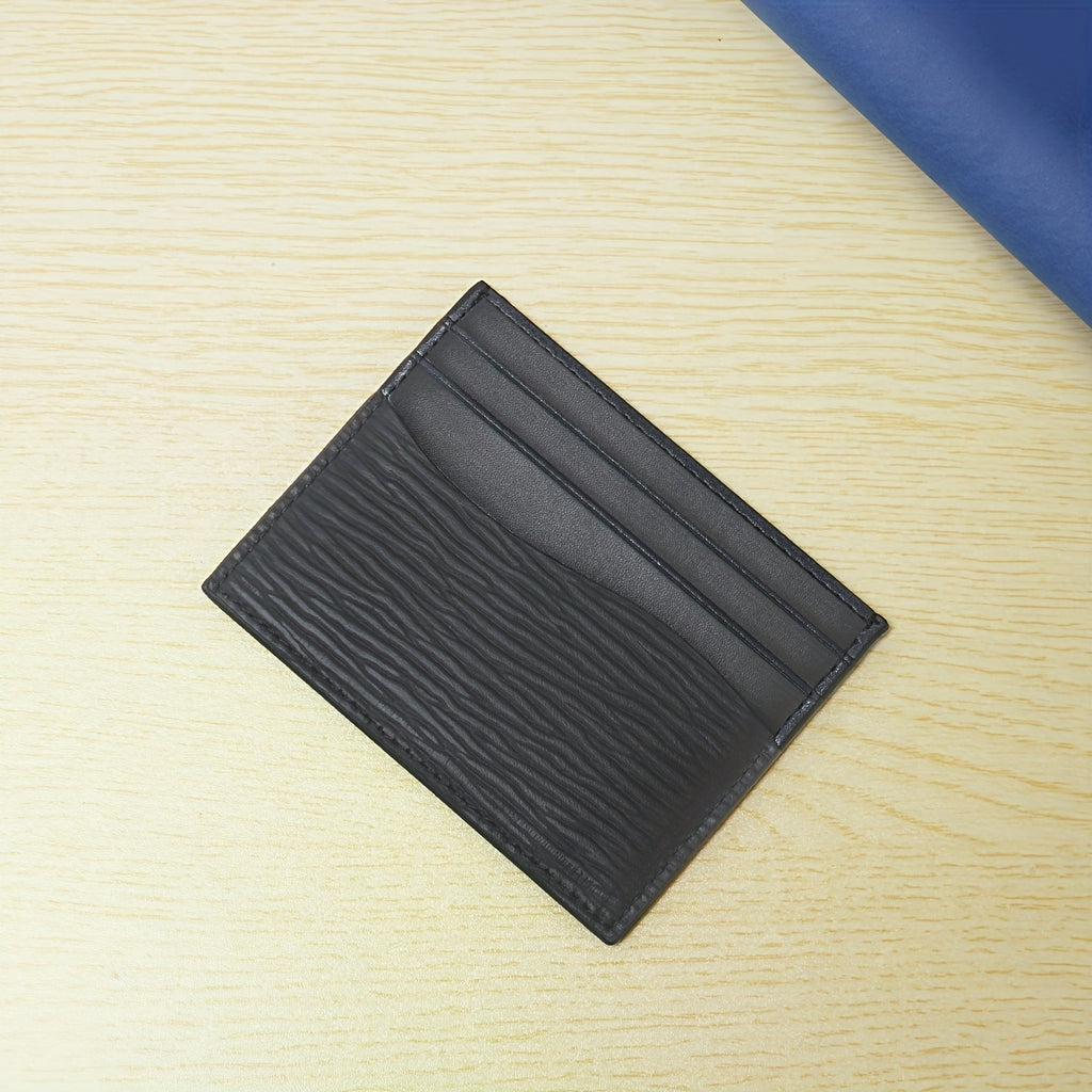 Porta-cartões de couro vaca de primeira camada, com padrão ondulado ultrafino e moderno, com múltiplos compartimentos para cartões e fotos, disponível em várias cores para homens e mulheres