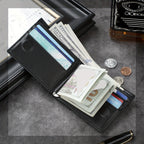 Carteira de Couro Genuíno para Dólares Americanos, Perfeita Como Presente de Natal. Inclui um Porta-Cartões de Crédito e um Bolso com Zíper para Moedas, juntamente com um Compartimento Interno com Zíper