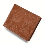 Carteira de Couro Genuíno com Relevo, Carteira Curta de Couro Bovino com Dobradura Dupla e Estampas Florais, 7 Compartimentos, 2 Compartimentos para Dinheiro, 1 Compartimento para Moedas, Recomendação de Presente de Aniversário