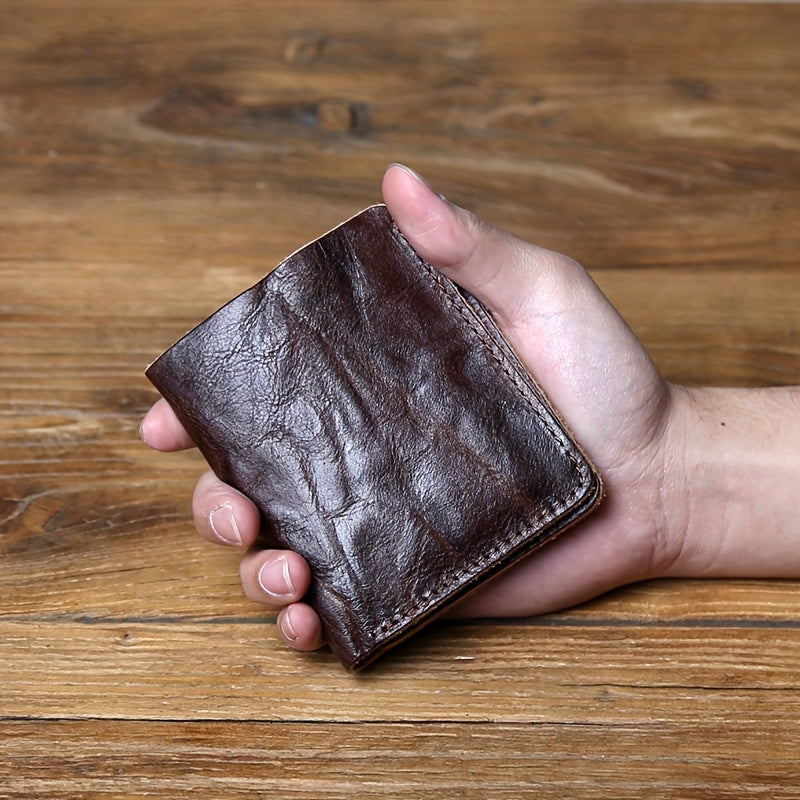 Carteira Clássica em Pele Genuína para Homem e Mulher, Porta-Moedas, Porta-Cartões Dobrável em Pele de Vaca para Mulher, Clipe para Cartões de Crédito e Dinheiro