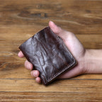 Carteira Clássica em Pele Genuína para Homem e Mulher, Porta-Moedas, Porta-Cartões Dobrável em Pele de Vaca para Mulher, Clipe para Cartões de Crédito e Dinheiro