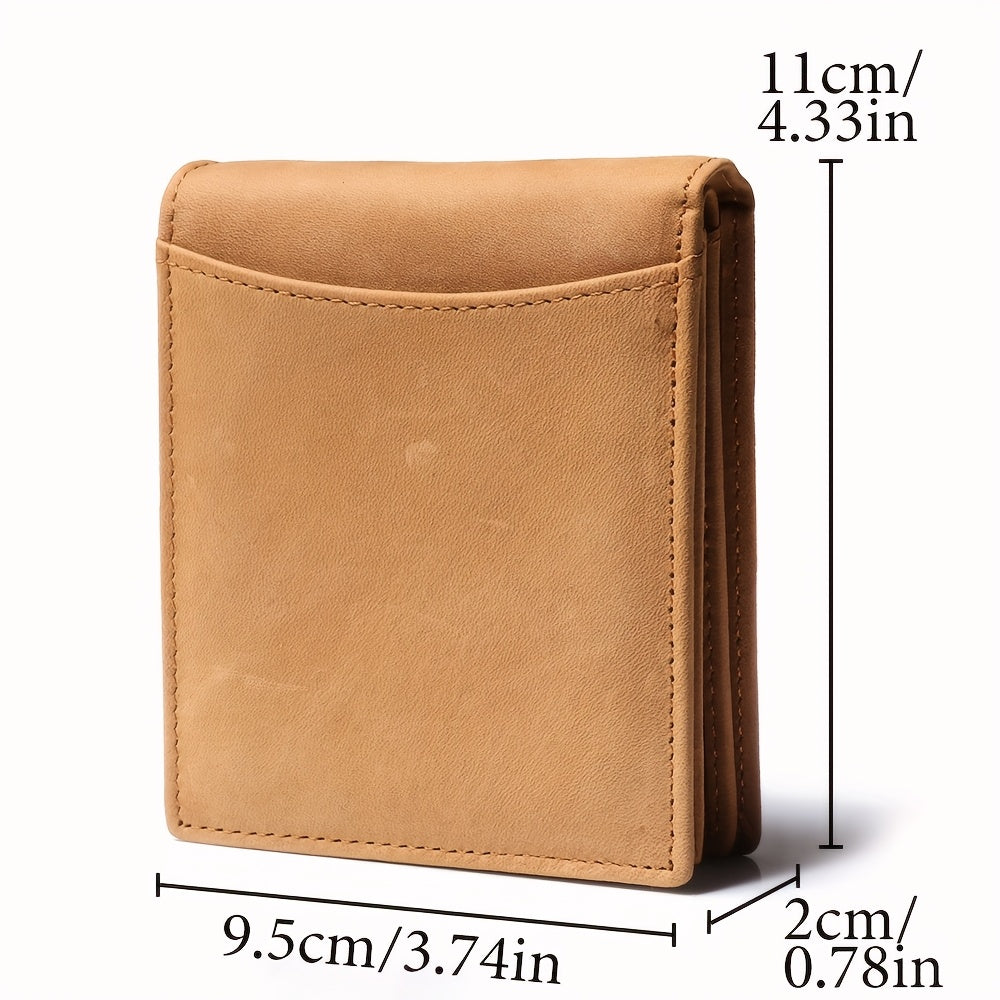 Nova Carteira Curta de Couro Bovino de Flor do Couro Nobre, Pode Ser Usada como Porta-Moedas com RFID, Porta-Cartões Masculino de Couro Crazy Horse com Vários Compartimentos para Cartões