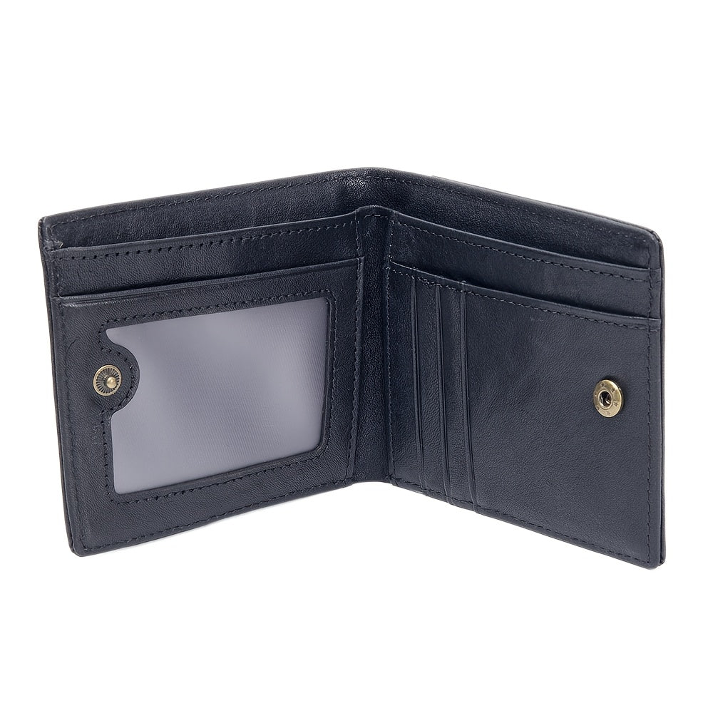 Carteira Masculina em Couro Legítimo com Fecho de Pressão - Porta-Cartões e Bolso para Dinheiro em Couro Bovino de Alta Qualidade, Cor para Uso Diário - Organizador de Dinheiro Durável e Estiloso para Uso Casual