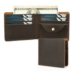 Carteira Masculina em Pele Genuína, Porta-Cartões Curto em Pele Crazy Horse, Design Elegante e Casual