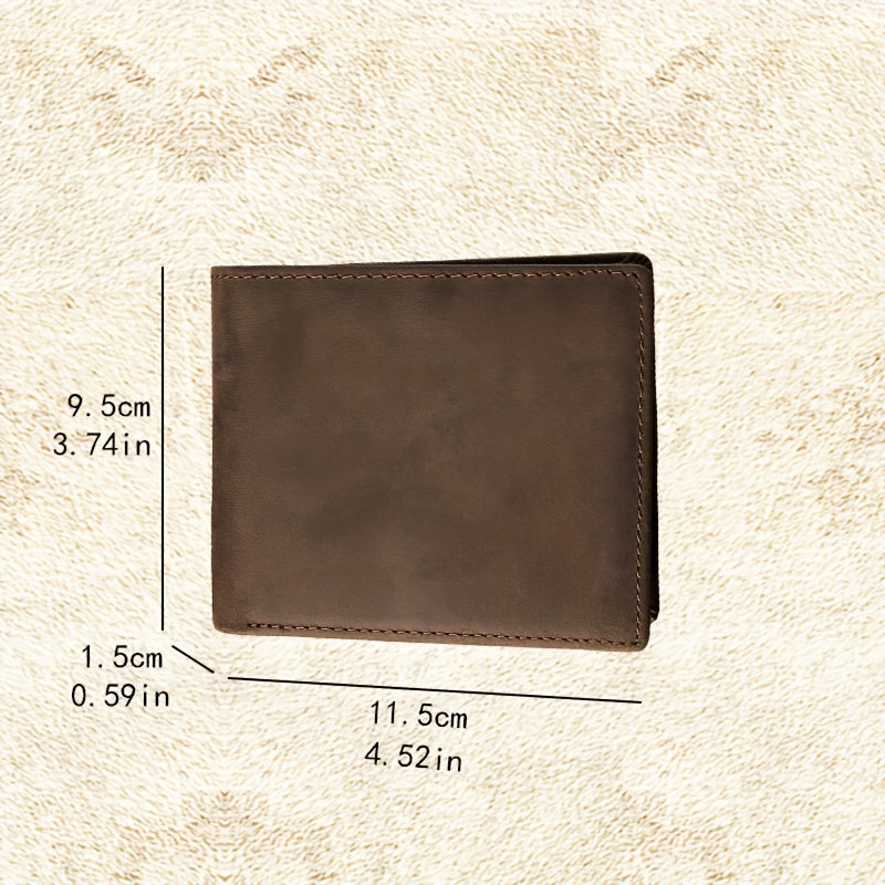 Carteira Masculina em Couro Crazy Horse Reparável, Carteira Masculina em Couro Crazy Horse de Alta Qualidade, Carteira de Negócios Horizontal Triplo Dobrável em Couro Genuíno, Carteira Casual Vintage em Couro