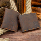 Carteira Masculina Vintage de Couro Crazy Horse da COWATHER - Marrom Café Elegante, Sem Forro, Design Curto e Fashion