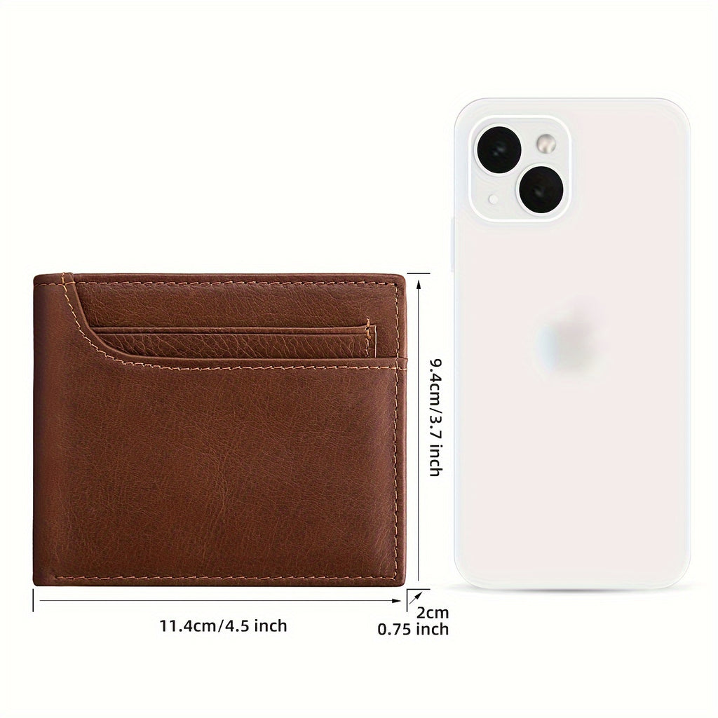 Carteira Premium de Couro Bovino Integral de Flor Completa com Proteção RFID, Carteira de 2 Dobras em Couro de Camada Superior Estilo Vintage com Vários Compartimentos para Cartões