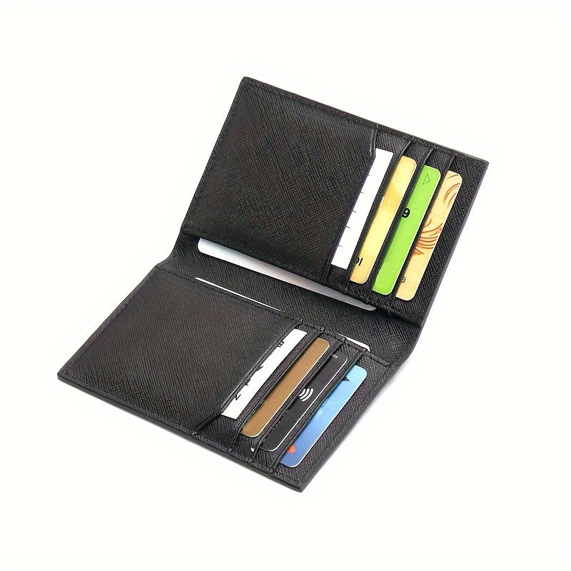 Porta-cartões de crédito masculino de couro legítimo dobrável, com bloqueio RFID e proteção antifurto contra skimming, porta-cartões de visita de couro legítimo, estojo para cartões de visita, clipe para cartão, porta-cartão bancário