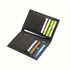 Porta-cartões de crédito masculino de couro legítimo dobrável, com bloqueio RFID e proteção antifurto contra skimming, porta-cartões de visita de couro legítimo, estojo para cartões de visita, clipe para cartão, porta-cartão bancário