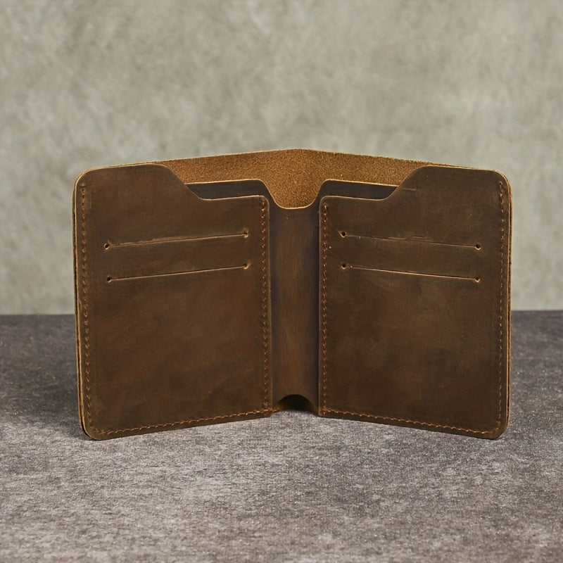 Carteira Masculina Curta em Couro Legítimo Crazy Horse - Estilo Simples e Casual para Cartões e Documentos