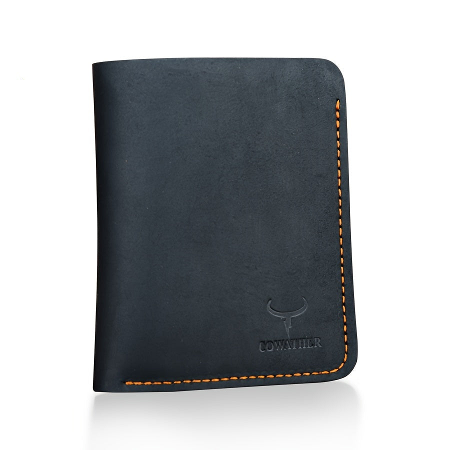 Carteira Masculina Vintage de Couro Crazy Horse da COWATHER - Marrom Café Elegante, Sem Forro, Design Curto e Fashion