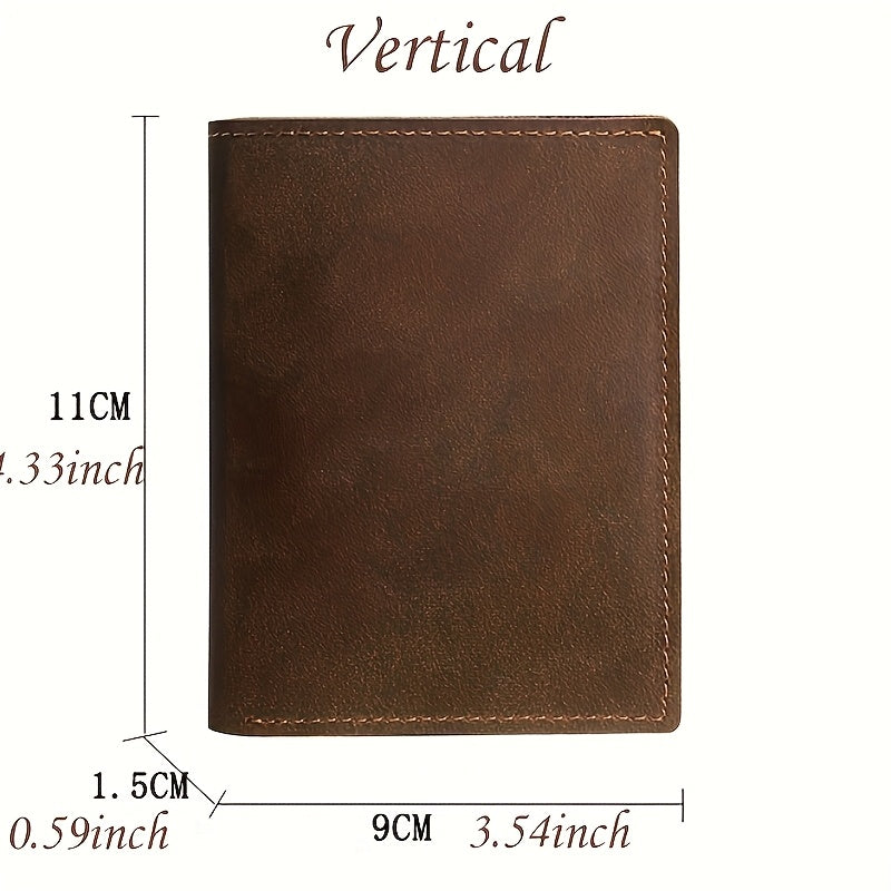 Carteira Masculina 100% Couro Legítimo, -Roubo com Bloqueio RFID, Couro Vintage Crazy Horse de Alta Qualidade, Carteira Ultra Fina com Múltiplos Espaços para Cartões, Presente de Aniversário para Namorado