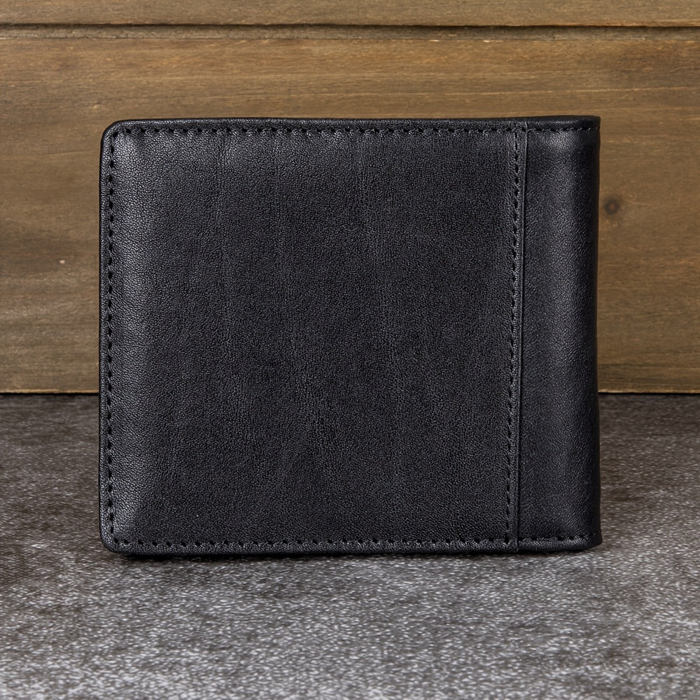 Carteira Masculina em Couro Legítimo com Fecho de Pressão - Porta-Cartões e Bolso para Dinheiro em Couro Bovino de Alta Qualidade, Cor para Uso Diário - Organizador de Dinheiro Durável e Estiloso para Uso Casual