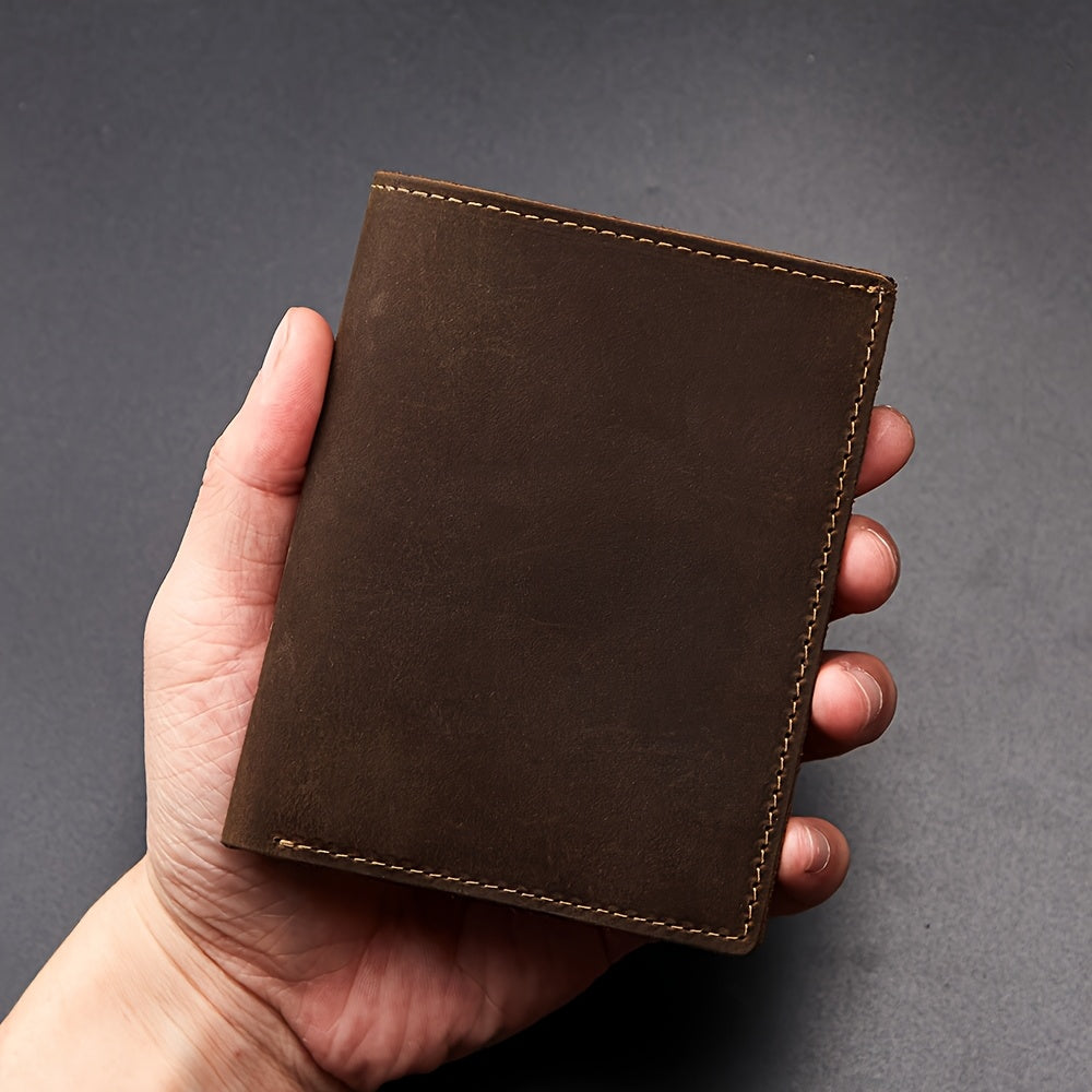 Carteira Masculina 100% Couro Bovino de Flor do Couro, Couro Crazy Horse Vintage, Carteira de Couro Legítimo com Bloqueio RFID Antifurto, Carteira Feita à Mão. Presente para Namorado
