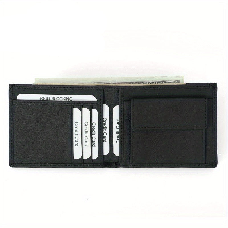 1pc Carteira RFID Anti-Roubo em Pele Genuína para Homens, Porta-Moedas e Porta-Moedas em Pele