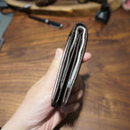 Carteira de couro genuíno estilo vintage, porta de armazenamento de várias cartas, design compacto dobrável duplo, mini carteira portátil para uso empresarial e pessoal, carteira pequena