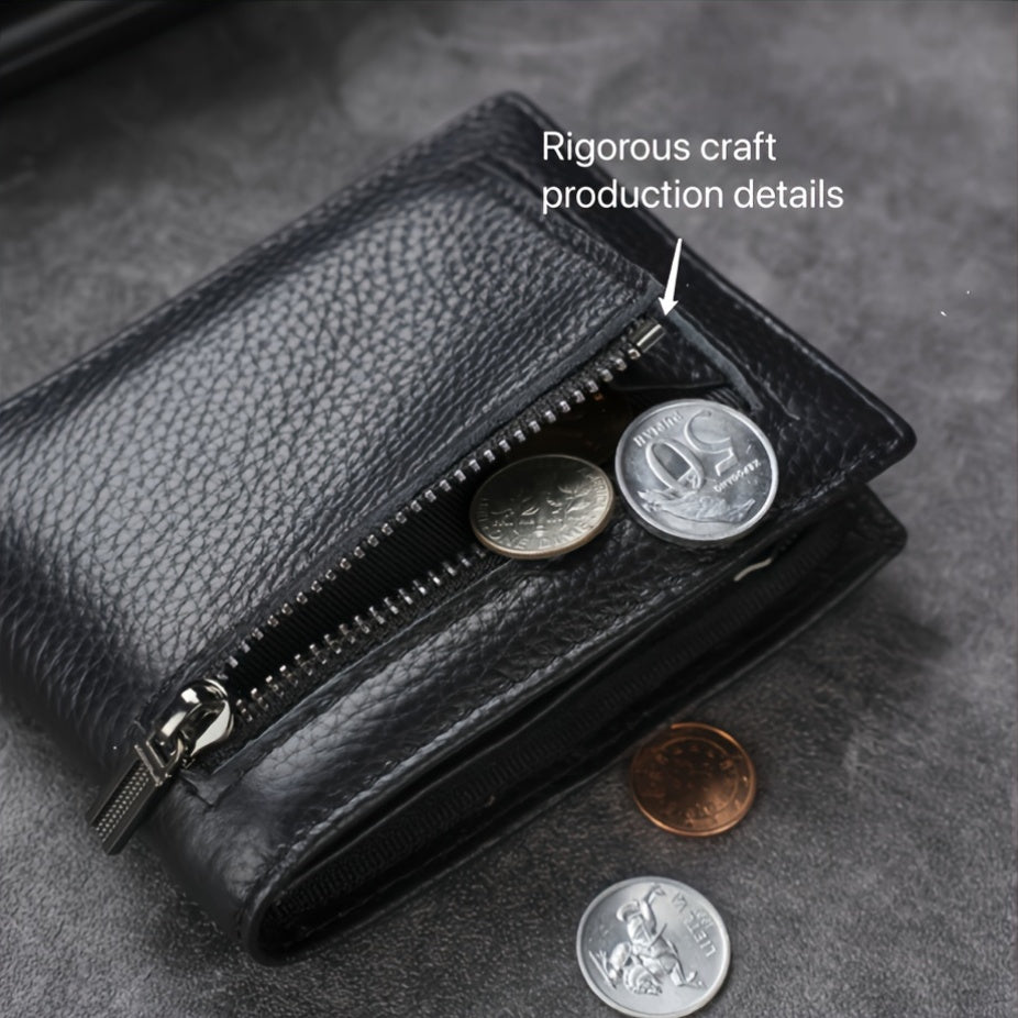 Carteira de Couro Genuíno para Dólares Americanos, Perfeita Como Presente de Natal. Inclui um Porta-Cartões de Crédito e um Bolso com Zíper para Moedas, juntamente com um Compartimento Interno com Zíper