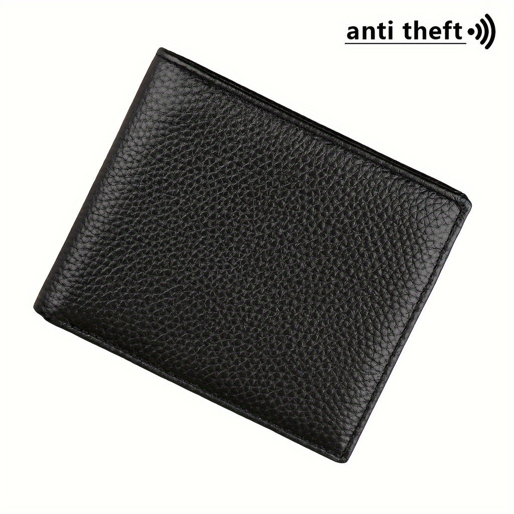 Carteira masculina + escova antifurto e -riscos + couro legítimo + preto + porta-moedas de grande capacidade + estilo business casual + carteira presente + bolsa de moedas em couro legítimo para homens/presente de Natal, Dia dos Namorados para homens/pais