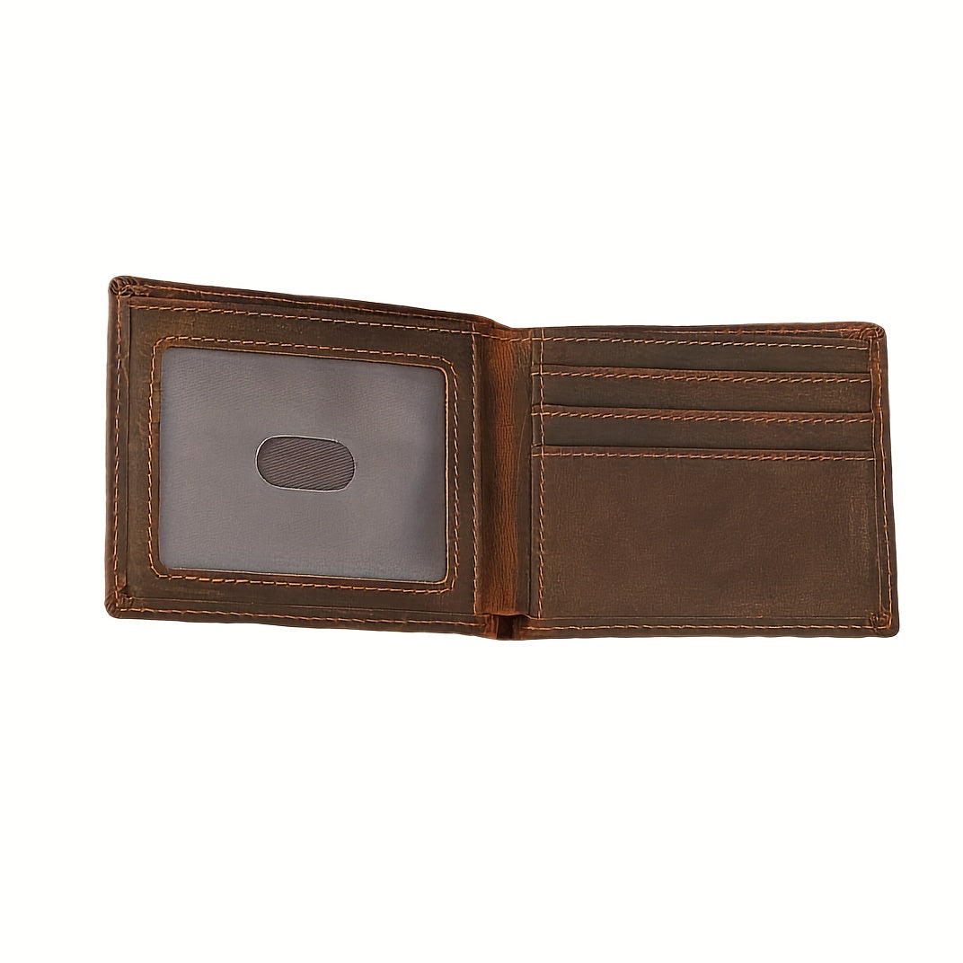 Carteira Masculina Vintage de Couro Genuíno de Luxo Leve com Gravação de Letras DIY, Logotipo, Interior de Nylon e Compartimentos Multifuncionais para Cartões