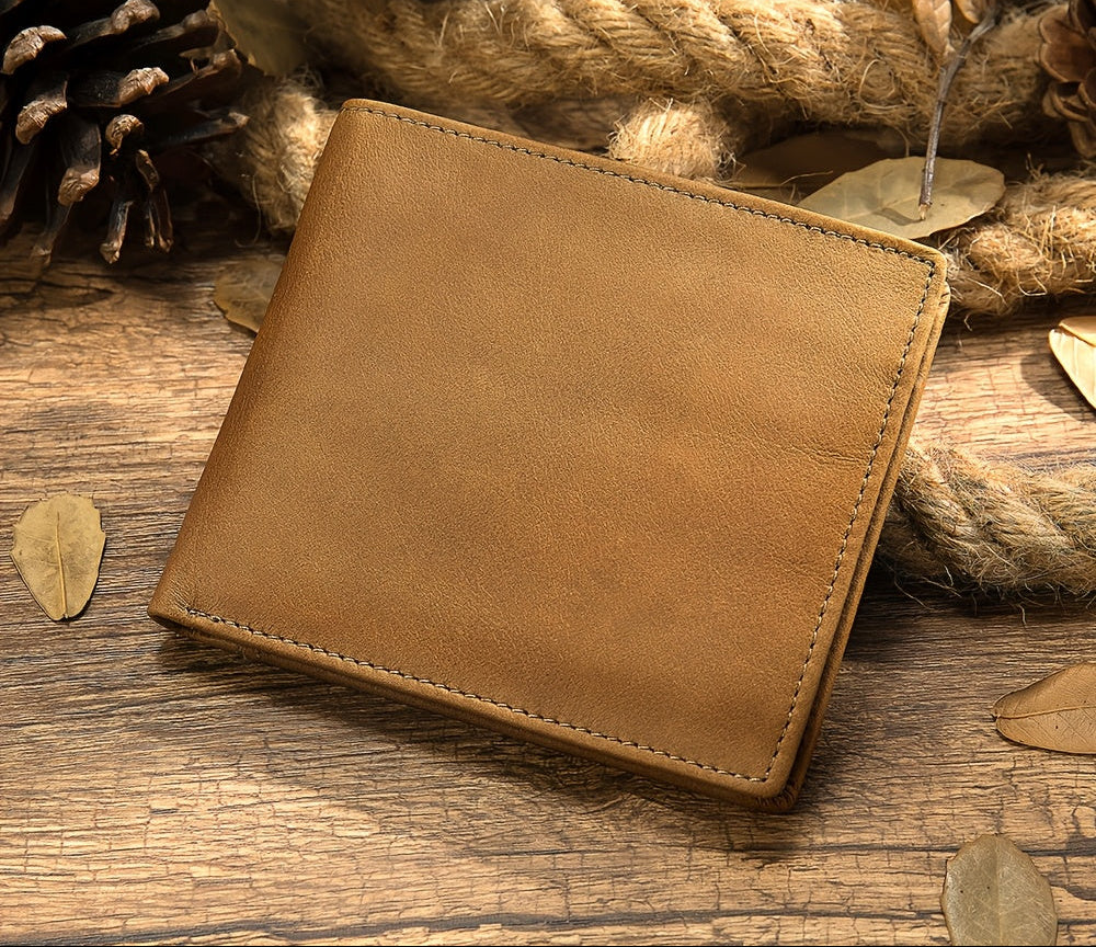 Carteira Masculina em Couro Legítimo, Estilo Vertical Ultra Fino e Curto, Porta-Cartões/ID/Moedas, Cor Sólida, Presente Ideal para Ação de Graças, Dia dos Pais, Natal e Dia dos Namorados