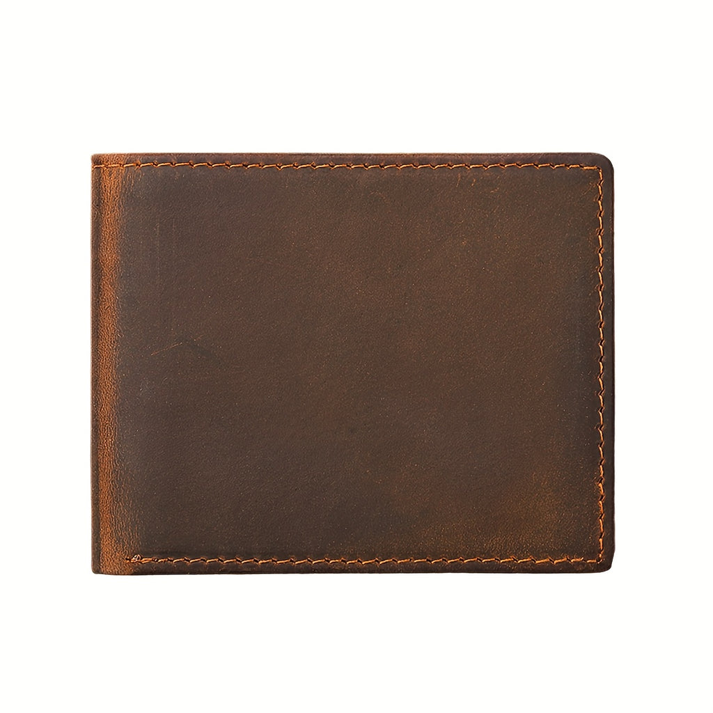 Carteira Masculina Vintage de Couro Genuíno de Luxo Leve com Gravação de Letras DIY, Logotipo, Interior de Nylon e Compartimentos Multifuncionais para Cartões