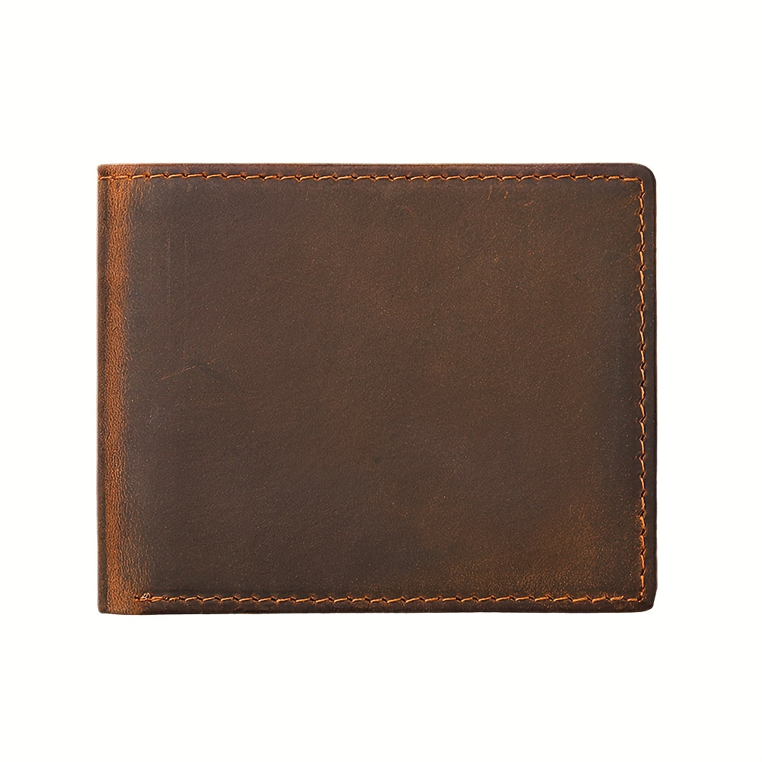 Carteira Masculina Vintage de Couro Genuíno de Luxo Leve com Gravação de Letras DIY, Logotipo, Interior de Nylon e Compartimentos Multifuncionais para Cartões