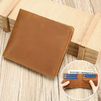 Carteira Masculina em Pele Genuína, Porta-Cartões Curto em Pele Crazy Horse, Design Elegante e Casual