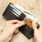 Carteira Masculina em Pele Genuína, Porta-Cartões Curto em Pele Crazy Horse, Design Elegante e Casual