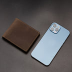 Carteira Masculina 100% Couro Bovino de Flor do Couro, Couro Crazy Horse Vintage, Carteira de Couro Legítimo com Bloqueio RFID Antifurto, Carteira Feita à Mão. Presente para Namorado