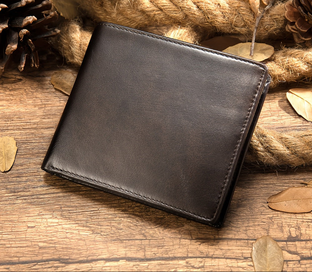 Carteira Masculina em Couro Legítimo, Estilo Vertical Ultra Fino e Curto, Porta-Cartões/ID/Moedas, Cor Sólida, Presente Ideal para Ação de Graças, Dia dos Pais, Natal e Dia dos Namorados