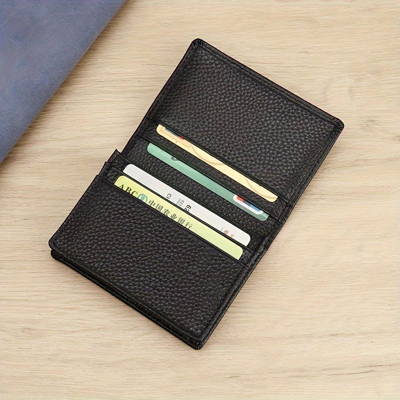 Porta-Cartões Clássico Durável de Negócios e Moda, Clutch Multicamadas com Textura de Lichia em Couro Legítimo de Vaca, Carteira de Dobre Grande Capacidade para Cartão de Crédito, Identidade e Cartão de Visita para Mulheres e Homens