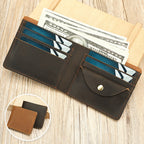 Carteira Masculina em Pele Genuína, Porta-Cartões Curto em Pele Crazy Horse, Design Elegante e Casual