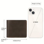 Carteira Masculina em Pele Genuína, Porta-Cartões Curto em Pele Crazy Horse, Design Elegante e Casual