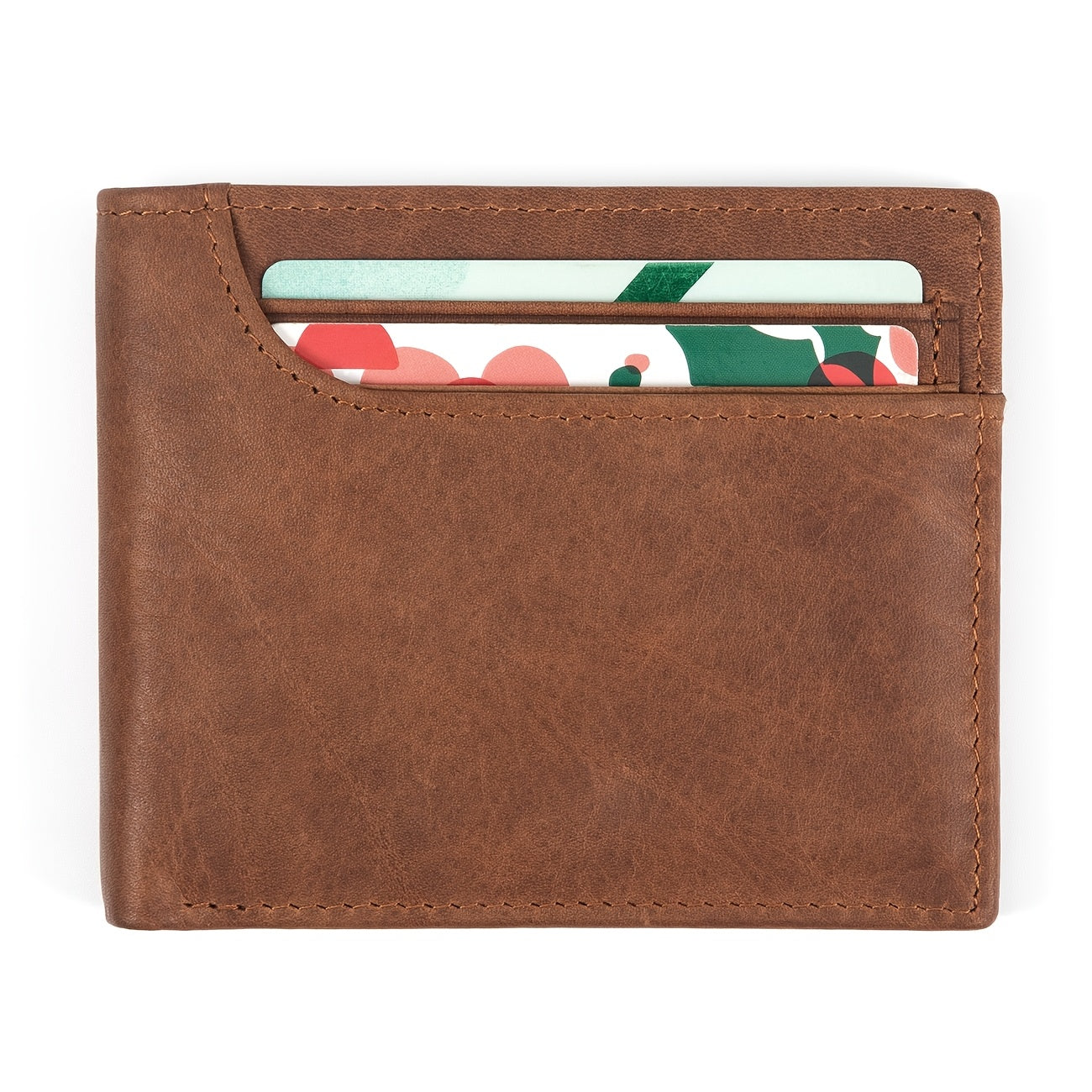 Carteira Premium de Couro Bovino Integral de Flor Completa com Proteção RFID, Carteira de 2 Dobras em Couro de Camada Superior Estilo Vintage com Vários Compartimentos para Cartões