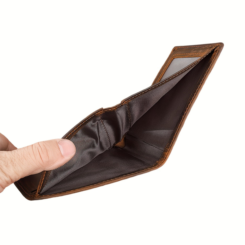 Carteira Masculina Vintage de Couro Genuíno de Luxo Leve com Gravação de Letras DIY, Logotipo, Interior de Nylon e Compartimentos Multifuncionais para Cartões