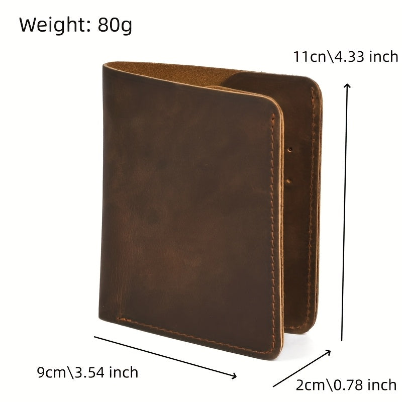 Carteira Masculina Curta em Couro Legítimo Crazy Horse - Estilo Simples e Casual para Cartões e Documentos