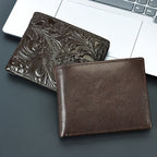 Carteira de Couro Genuíno com Relevo, Carteira Curta de Couro Bovino com Dobradura Dupla e Estampas Florais, 7 Compartimentos, 2 Compartimentos para Dinheiro, 1 Compartimento para Moedas, Recomendação de Presente de Aniversário