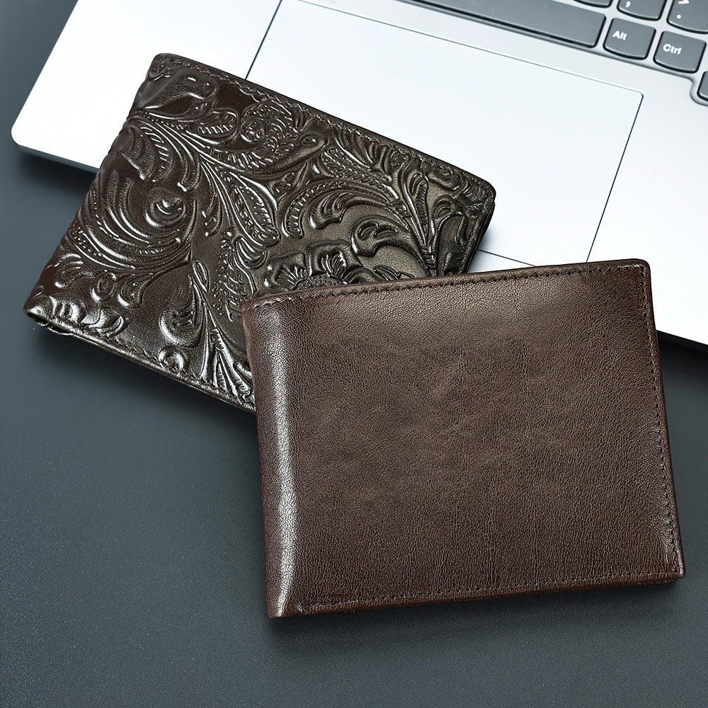 Carteira de Couro Genuíno com Relevo, Carteira Curta de Couro Bovino com Dobradura Dupla e Estampas Florais, 7 Compartimentos, 2 Compartimentos para Dinheiro, 1 Compartimento para Moedas, Recomendação de Presente de Aniversário