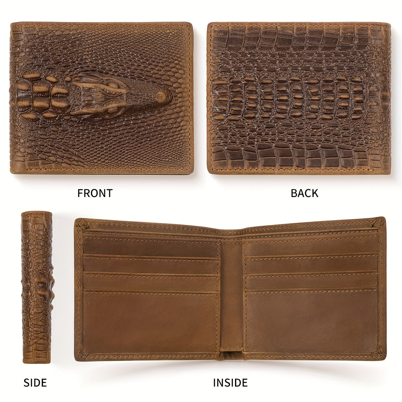 Carteira Retro Crazy Horse em Pele 6 Compartimentos para Cartões Fina Premium em Pele com Clipe para Dinheiro em Pele Nappa Carteira de Cartão de Crédito Clipe em Pele Padrão Crocodilo Carteira de Alta Qualidade