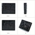 Carteira de Couro Genuíno com Relevo, Carteira Curta de Couro Bovino com Dobradura Dupla e Estampas Florais, 7 Compartimentos, 2 Compartimentos para Dinheiro, 1 Compartimento para Moedas, Recomendação de Presente de Aniversário