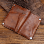 Carteira Masculina Personalizada Vintage Feita à Mão em Couro de Flor Sazonal Integral - Design Vertical Compacto com Vários Porta-Cartões, Compartimento com Zíper e Costura Durável. Carteira de Couro Marrom Premium de Dobra Dupla para Uso Diário com Texto Personalizável