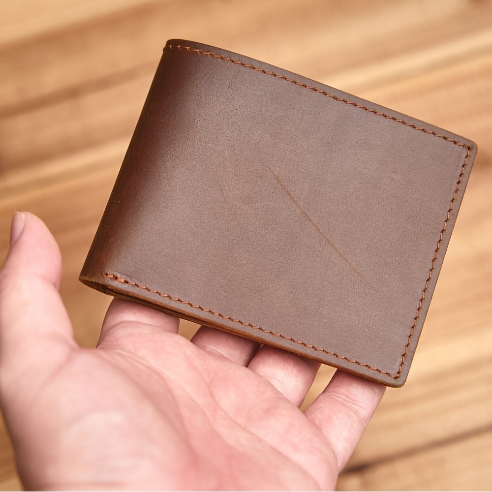 1 unidade Carteira Masculina Vintage em Couro Legítimo, Porta-Moedas em Couro Bovino de Primeira Qualidade, Porta-Cartões em Couro Crazy Horse