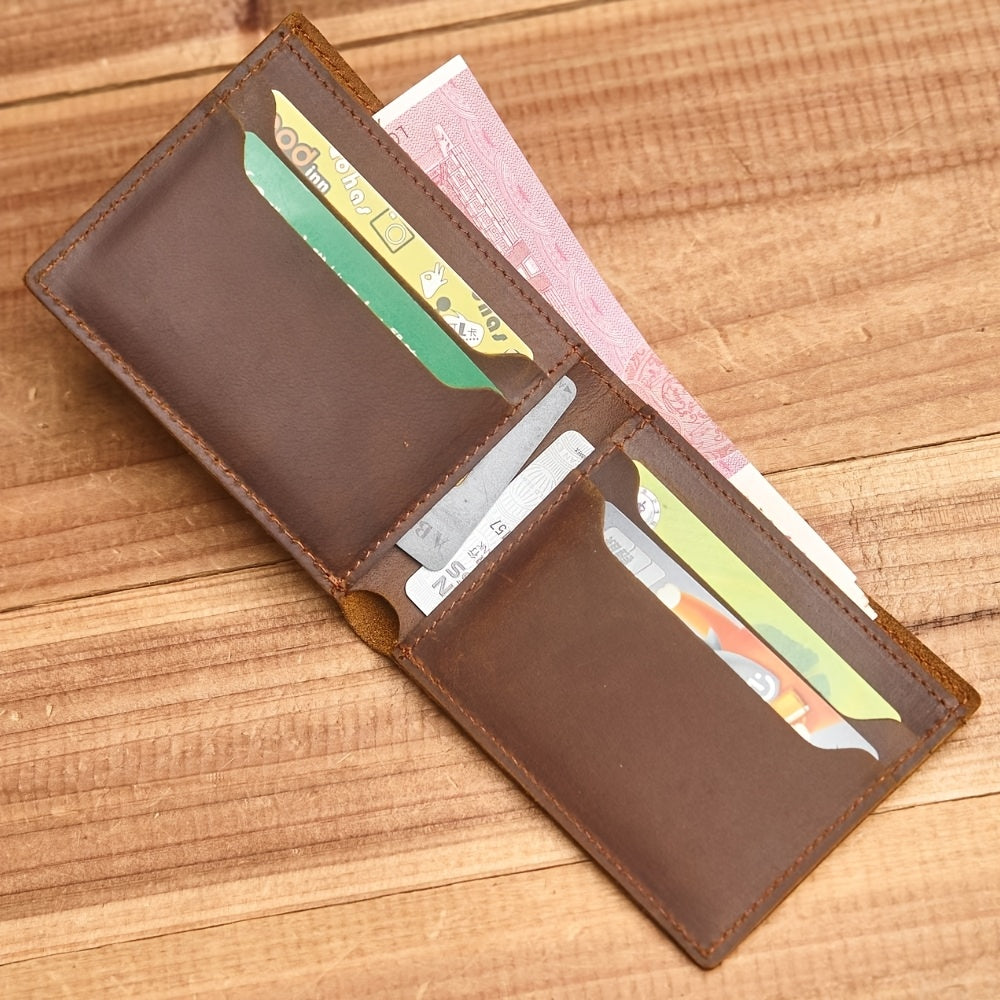 1 unidade Carteira Masculina Vintage em Couro Legítimo, Porta-Moedas em Couro Bovino de Primeira Qualidade, Porta-Cartões em Couro Crazy Horse