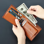 Carteira de Couro Genuíno com Relevo, Carteira Curta de Couro Bovino com Dobradura Dupla e Estampas Florais, 7 Compartimentos, 2 Compartimentos para Dinheiro, 1 Compartimento para Moedas, Recomendação de Presente de Aniversário