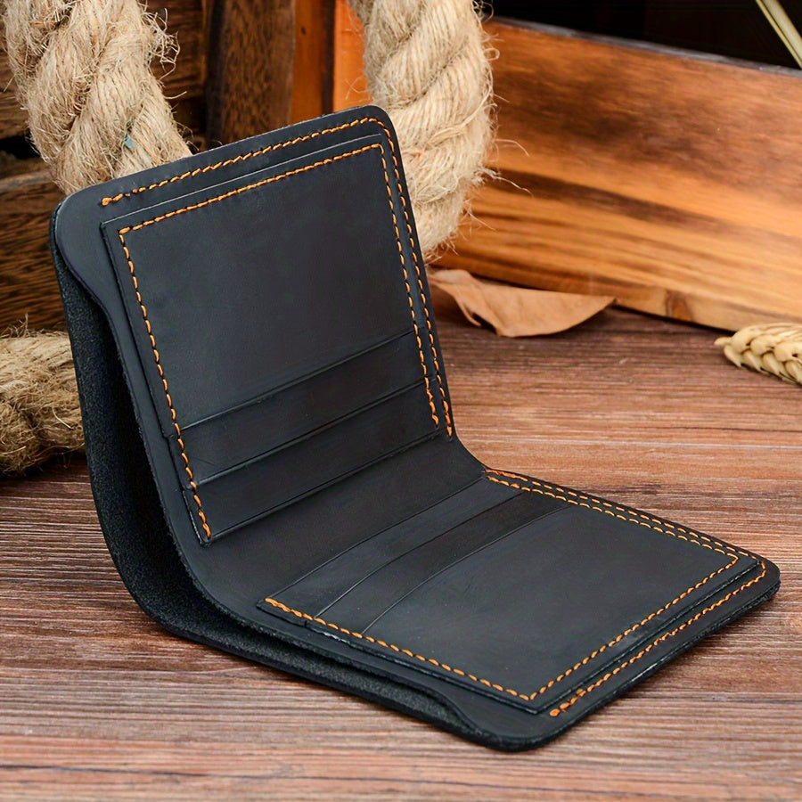 Carteira Masculina Vintage de Couro Crazy Horse da COWATHER - Marrom Café Elegante, Sem Forro, Design Curto e Fashion