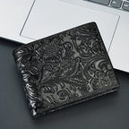 Carteira de Couro Genuíno com Relevo, Carteira Curta de Couro Bovino com Dobradura Dupla e Estampas Florais, 7 Compartimentos, 2 Compartimentos para Dinheiro, 1 Compartimento para Moedas, Recomendação de Presente de Aniversário