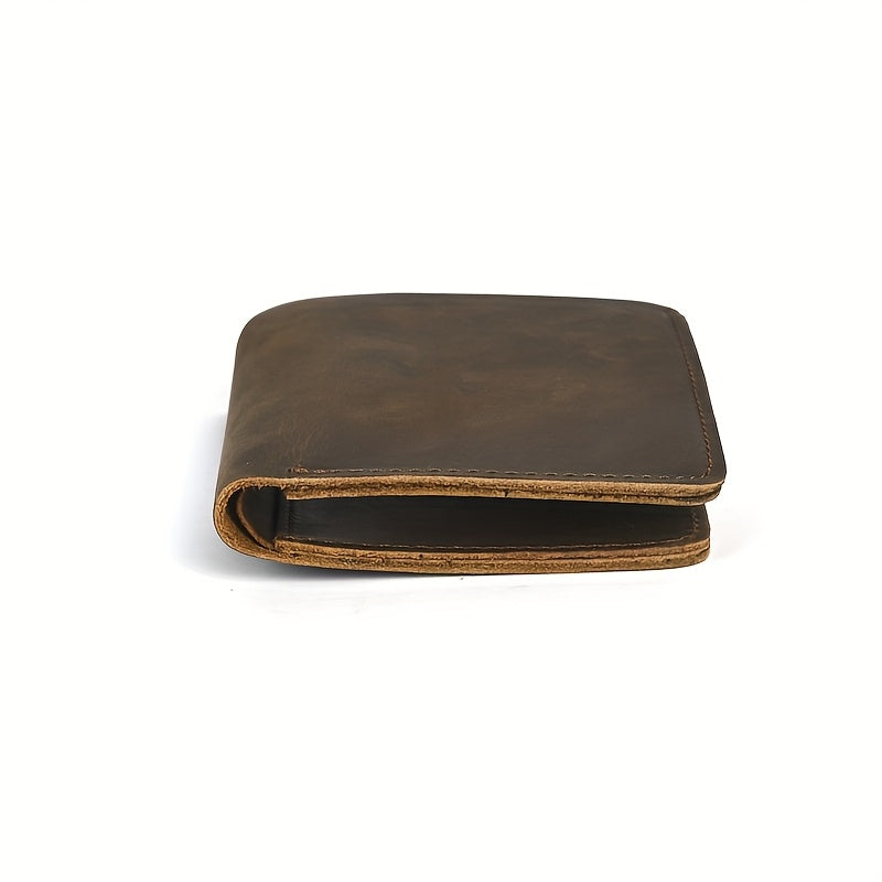 Carteira Masculina Curta em Couro Legítimo Crazy Horse - Estilo Simples e Casual para Cartões e Documentos