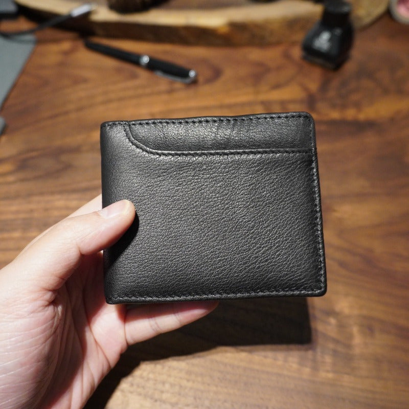 Carteira de couro genuíno estilo vintage, porta de armazenamento de várias cartas, design compacto dobrável duplo, mini carteira portátil para uso empresarial e pessoal, carteira pequena