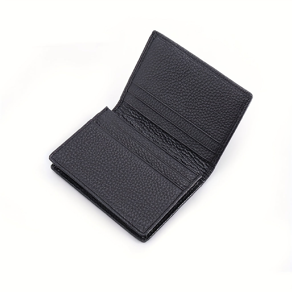 Porta-Cartões Clássico Durável de Negócios e Moda, Clutch Multicamadas com Textura de Lichia em Couro Legítimo de Vaca, Carteira de Dobre Grande Capacidade para Cartão de Crédito, Identidade e Cartão de Visita para Mulheres e Homens